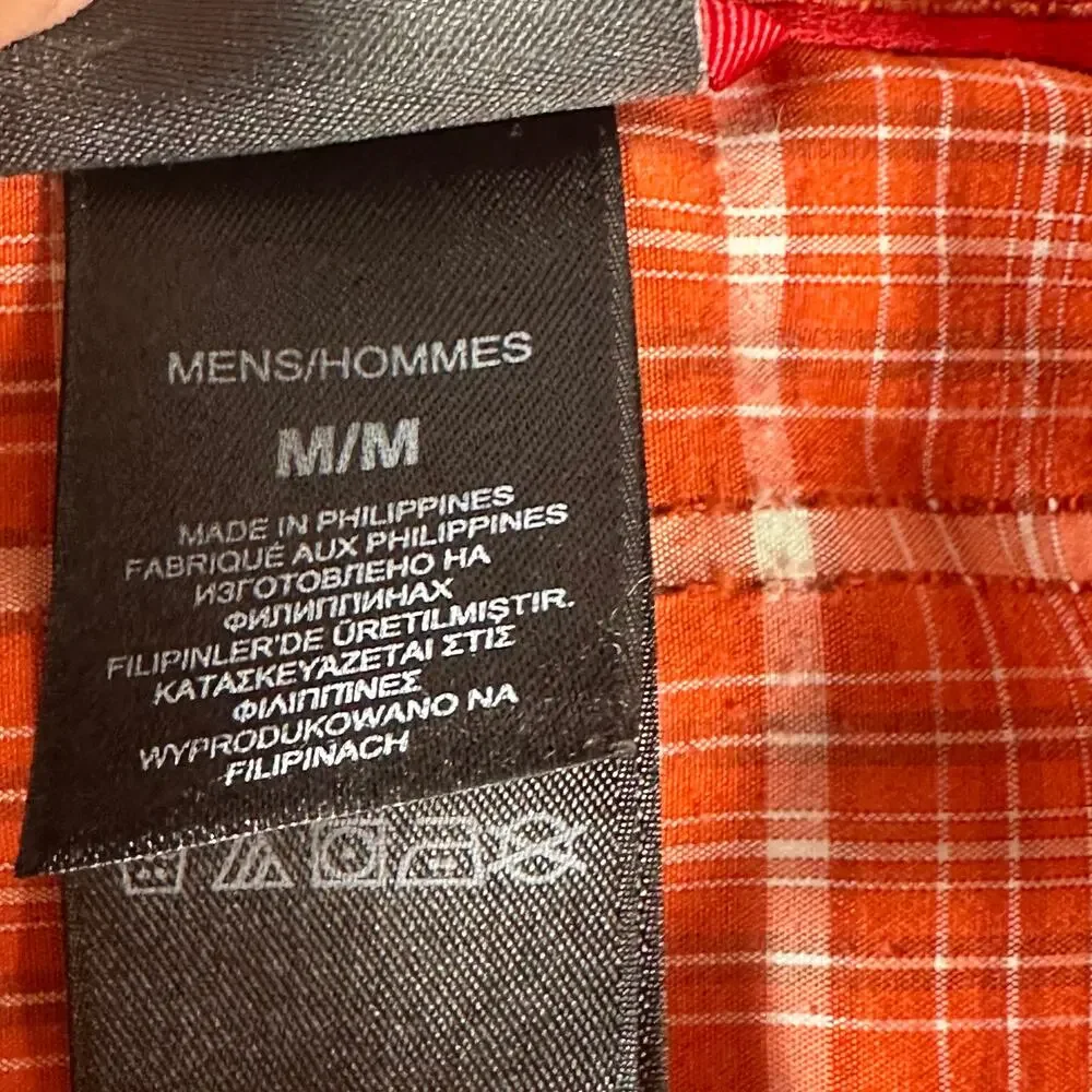 The North Face Mens M Orange Plaid Short Sleeve Button Up Hiking Shirt